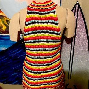 Rainbow turtleneck knit top